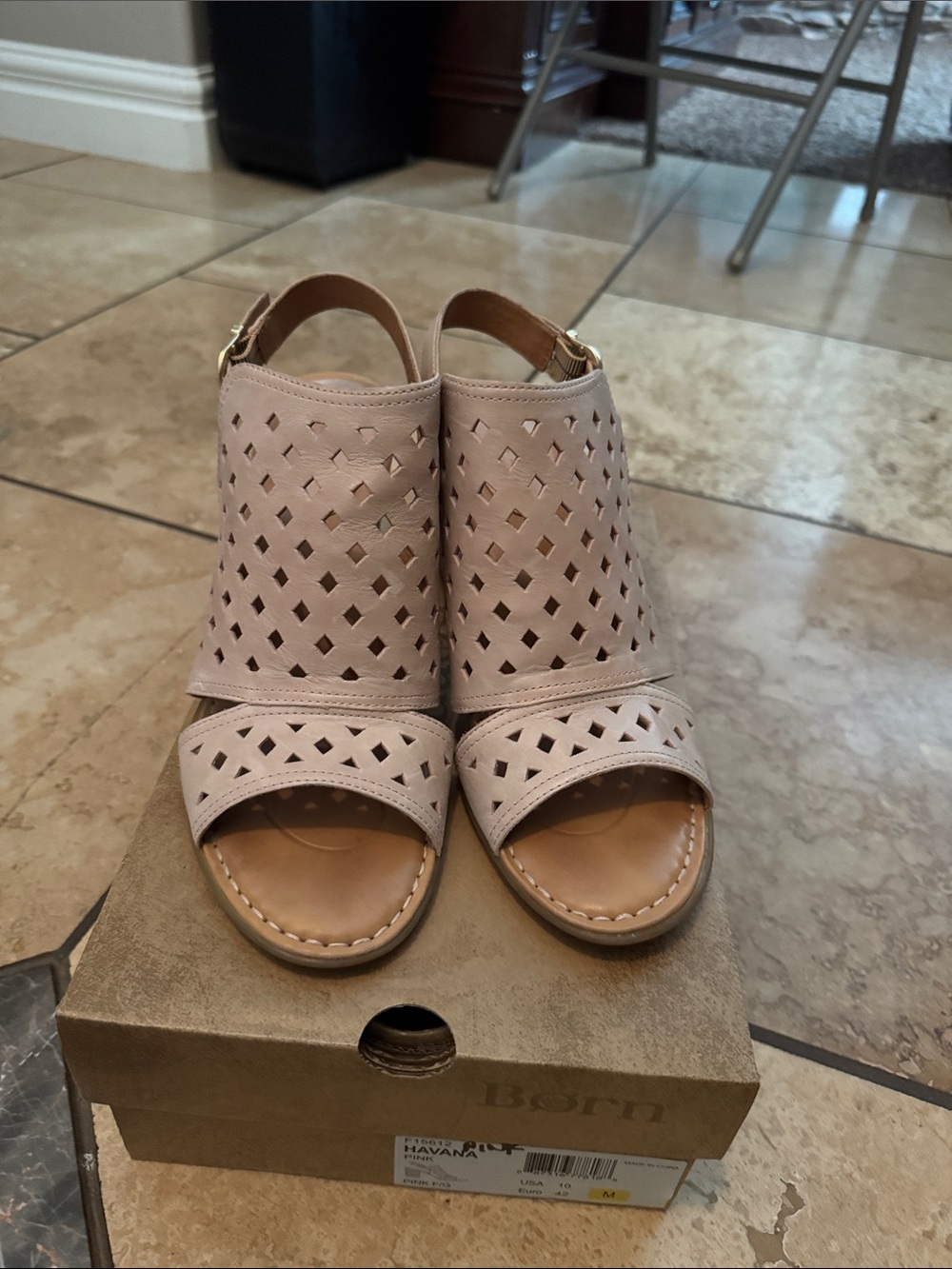 Born Pink Perforated Peep-Toe Slingback Heels